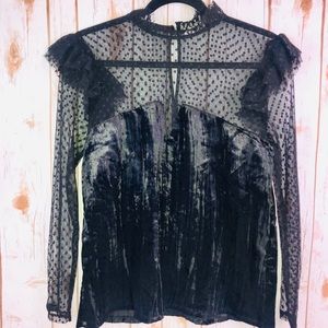 Melrose and Market Polka dot Lace/Velvet Black Top